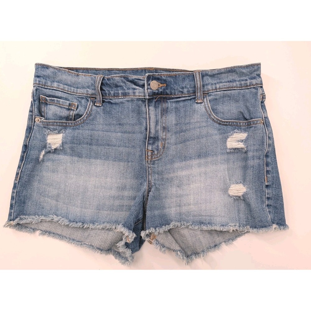 Old Navy Women's Blue Boyfriend Jean Shorts Distressed Size 10 Cutoffs Med Wash